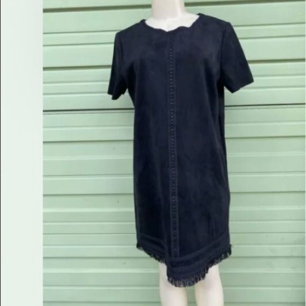 Women’s Zara XL Black,faux suede mini dress embroidered & fringed. NWT
